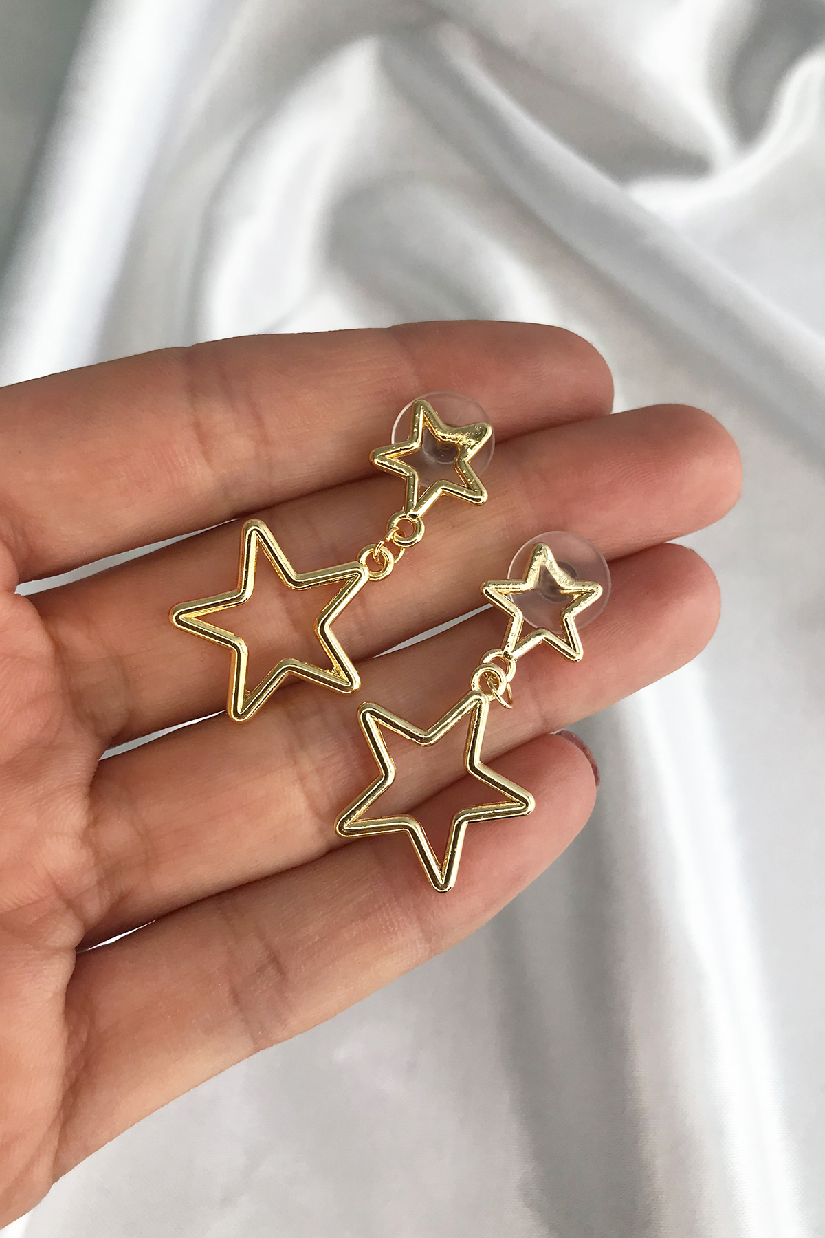Kadın Gold Renk Içi Boş Yıldız Küpe