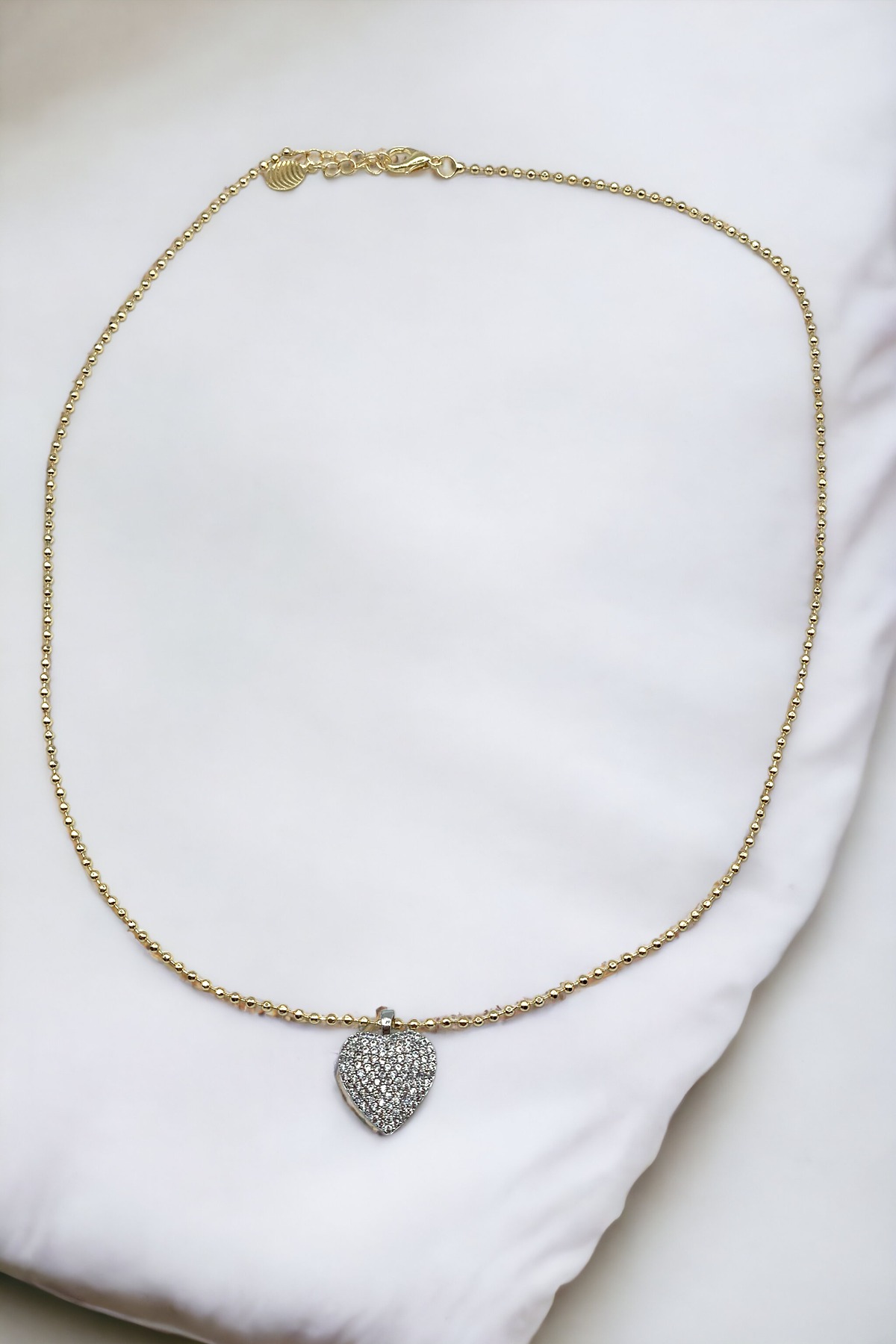 Kadın Zirkon Taşlı Gold Zincir Gümüş Renk Çelik Kalp Şık Kolye