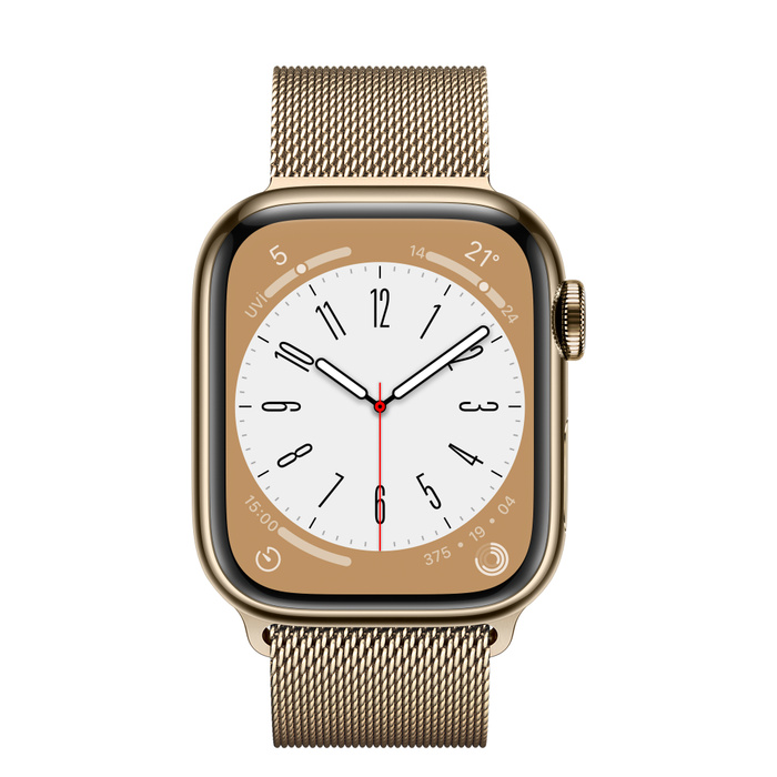 Apple Watch Series 8 Altın Rengi Paslanmaz Çelik Kasa ve Milano Loop