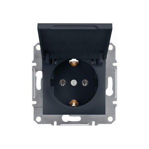 Asfora Plus Kapaklı Topraklı Priz Antrasit