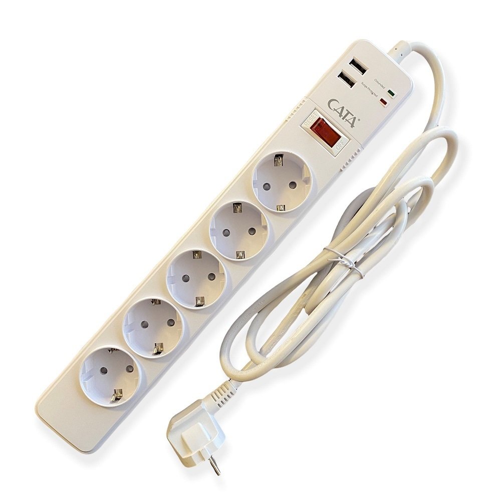 CATA CT-3000 Piton Akım Korumalı Beşli Grup Priz (2 USB Hızlı Şarj)