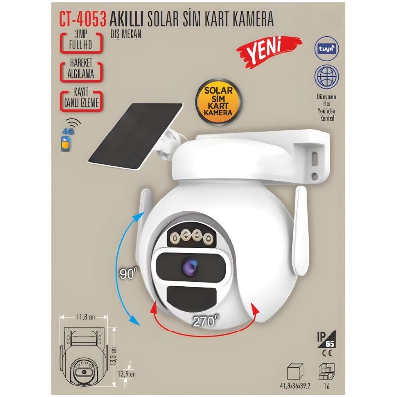 CATA CT-4053 Akıllı Solar Sim Kart Destekli Dış Mekan Kamera
