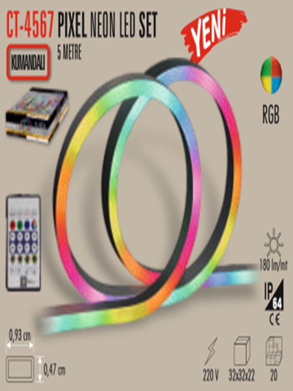 CATA CT-4567 RGB Akıllı Pixel Neon LED Set (Ses Algılama-Uygulama Kontrol)