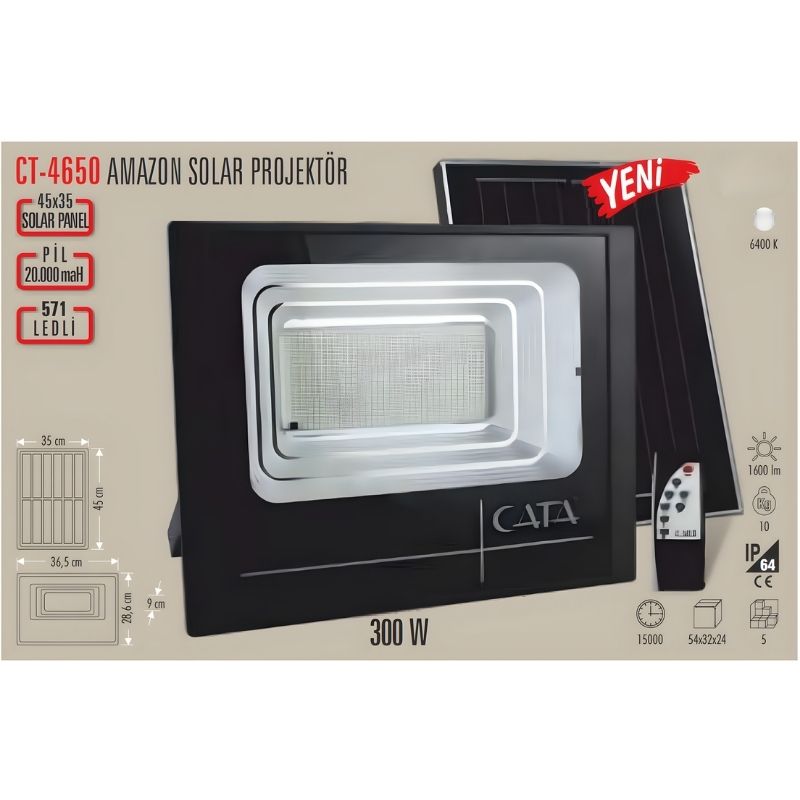 CATA CT-4650 300W Amazon  Solar Projektör (Ayrı Solar Panelli)
