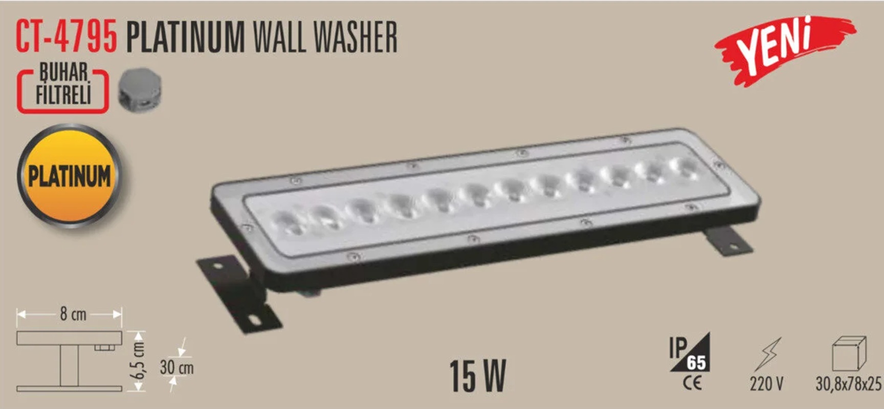 CATA CT-4795 15W Günışığı Platinum Wall Washer