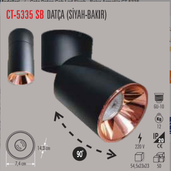 CATA CT-5335S Datça Sıva Üstü Armatür (GU 10) (Siyah) (Siyah-Bakır)