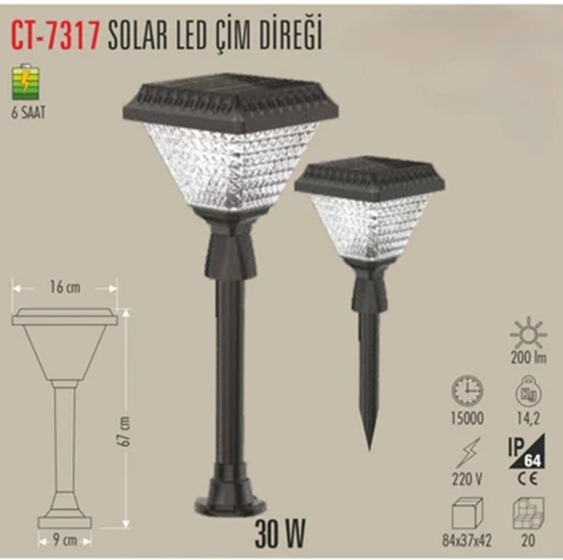 CATA CT-7317 Riva 30W Solar LED Çim Direği
