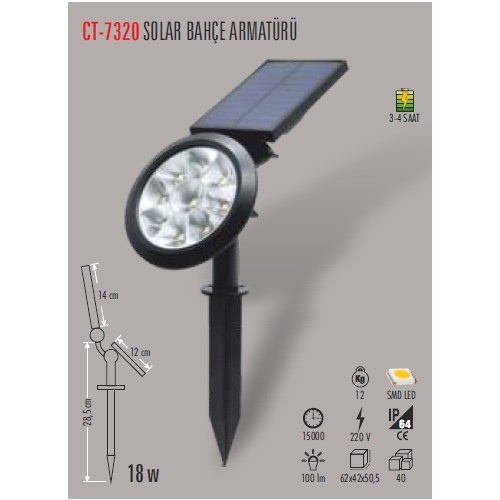 CATA CT-7320 Solar Bahçe Aydınlatma Beyaz Işık