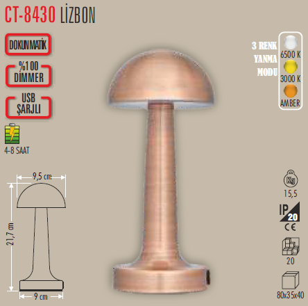 CATA CT-8430 Lizbon Şarjlı Masa Lambası