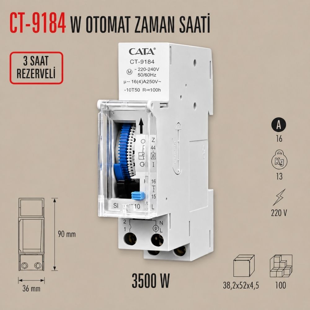 CATA CT-9184 3500W W Otomat Tipi Zaman Saati (3 Saat Rezerveli)