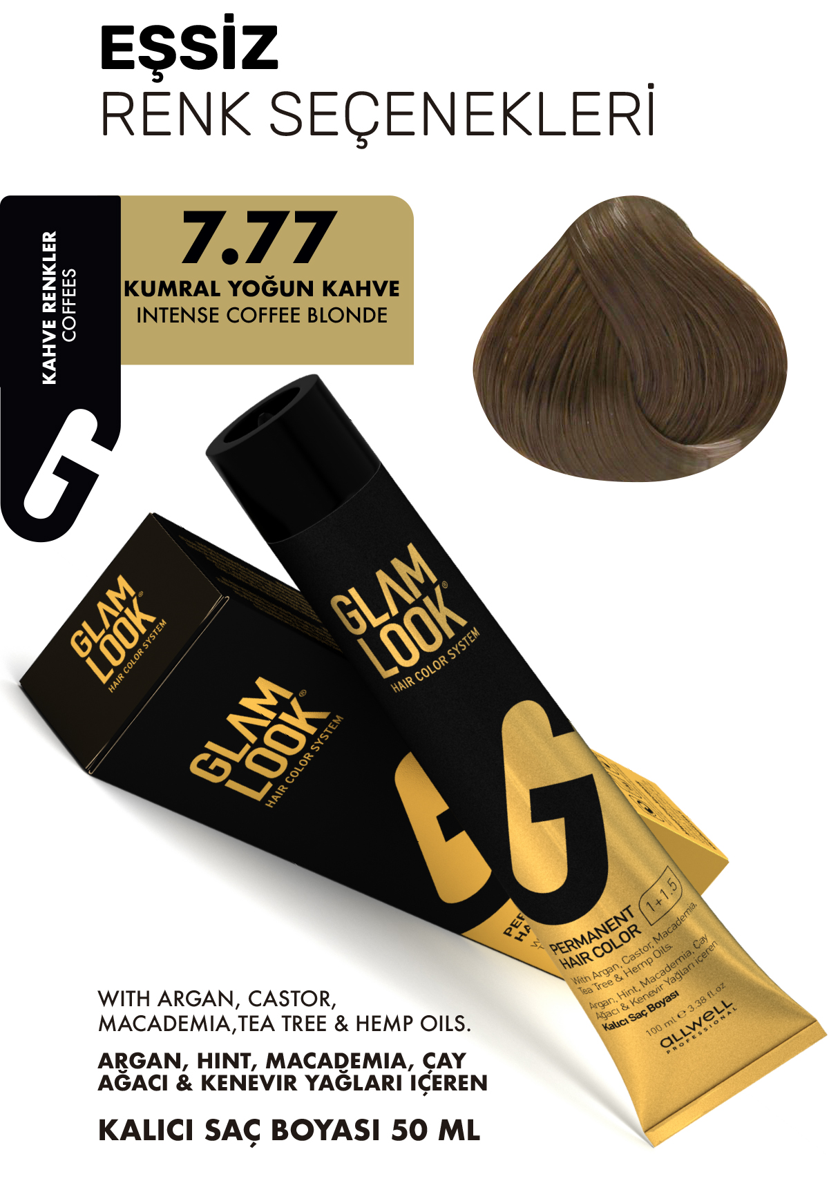 Glamlook Kalıcı Saç Boyası 50 ml 7.77 Kumral Yoğun Kahve