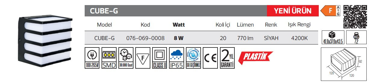 Horoz Cube-G 076-069-0008 Dış Mekan LED Aplik 8W 4200K