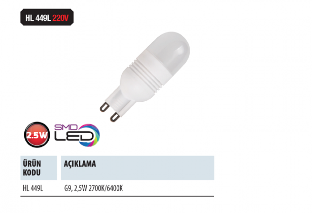 Horoz HL449L G9 Led Ampul 2,5W 80 Lümen 220V