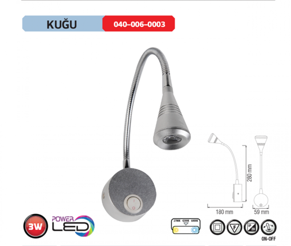 Horoz Kuğu Led Tablo/Okuma Apliği 3W 4200K Ilık Beyaz