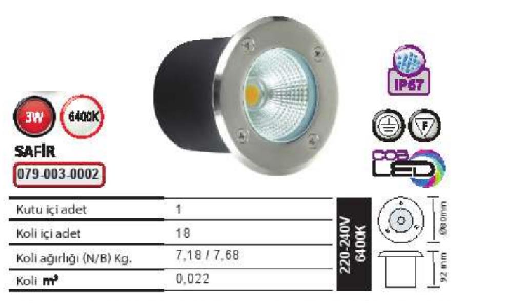 Horoz Marka Safir Model Gömme Led Armatür IP-67 Su Geçirmez
