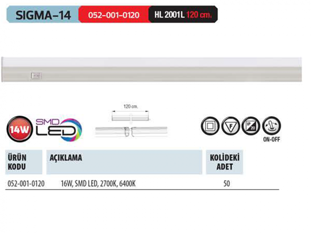Horoz Sigma-14 120 cm 14W Led Bant Armatür