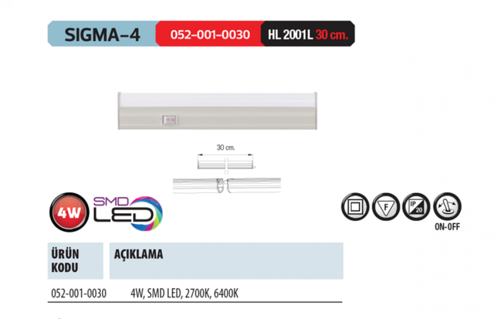 Horoz Sigma-4 30 cm 4W Led Bant Armatür Günışığı