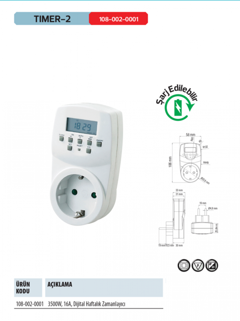 Horoz Tımer-2 Priz Tipi Dijital Zaman Saati Haftalık Zamanlama