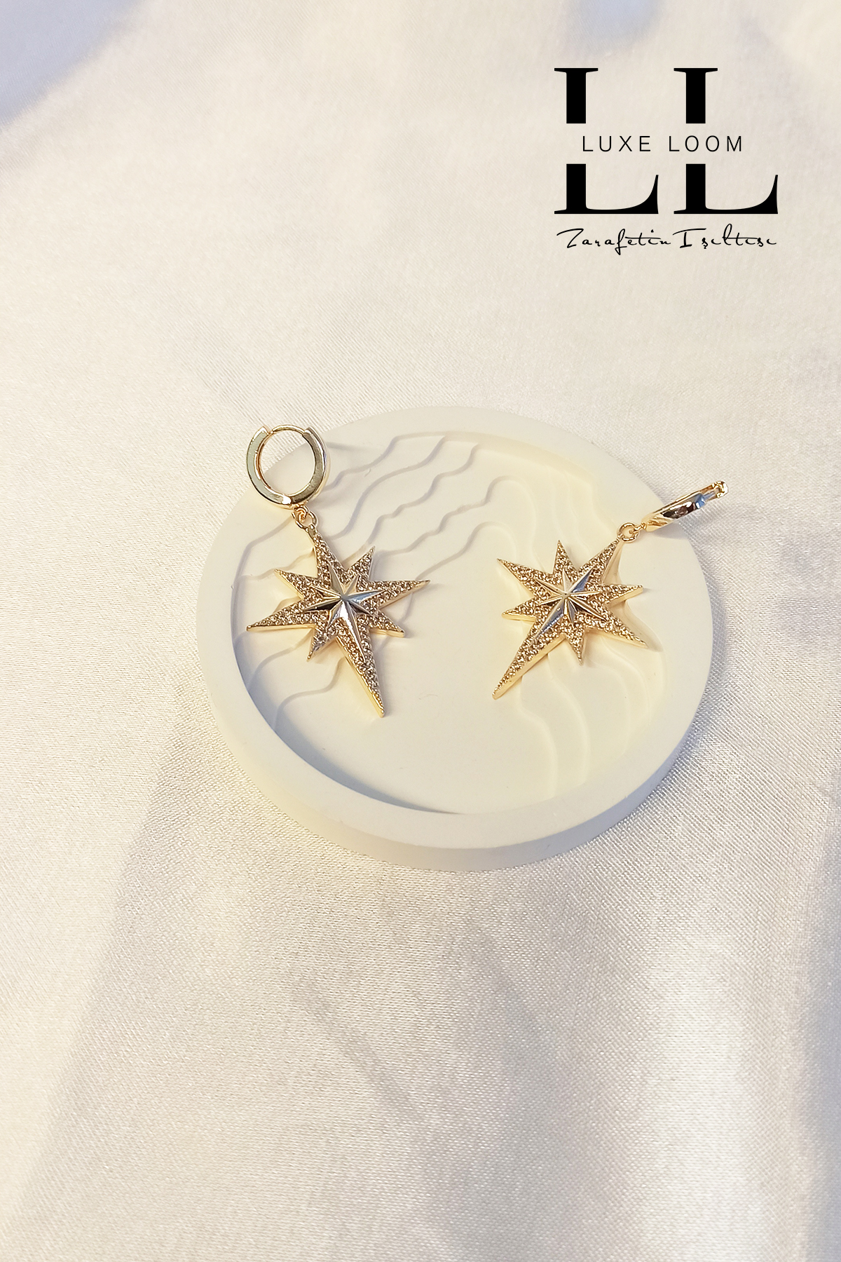 Kadın Gold Kuzey Yıldızlı Zirkon Taşlı Çağla Şikel Küpe 003