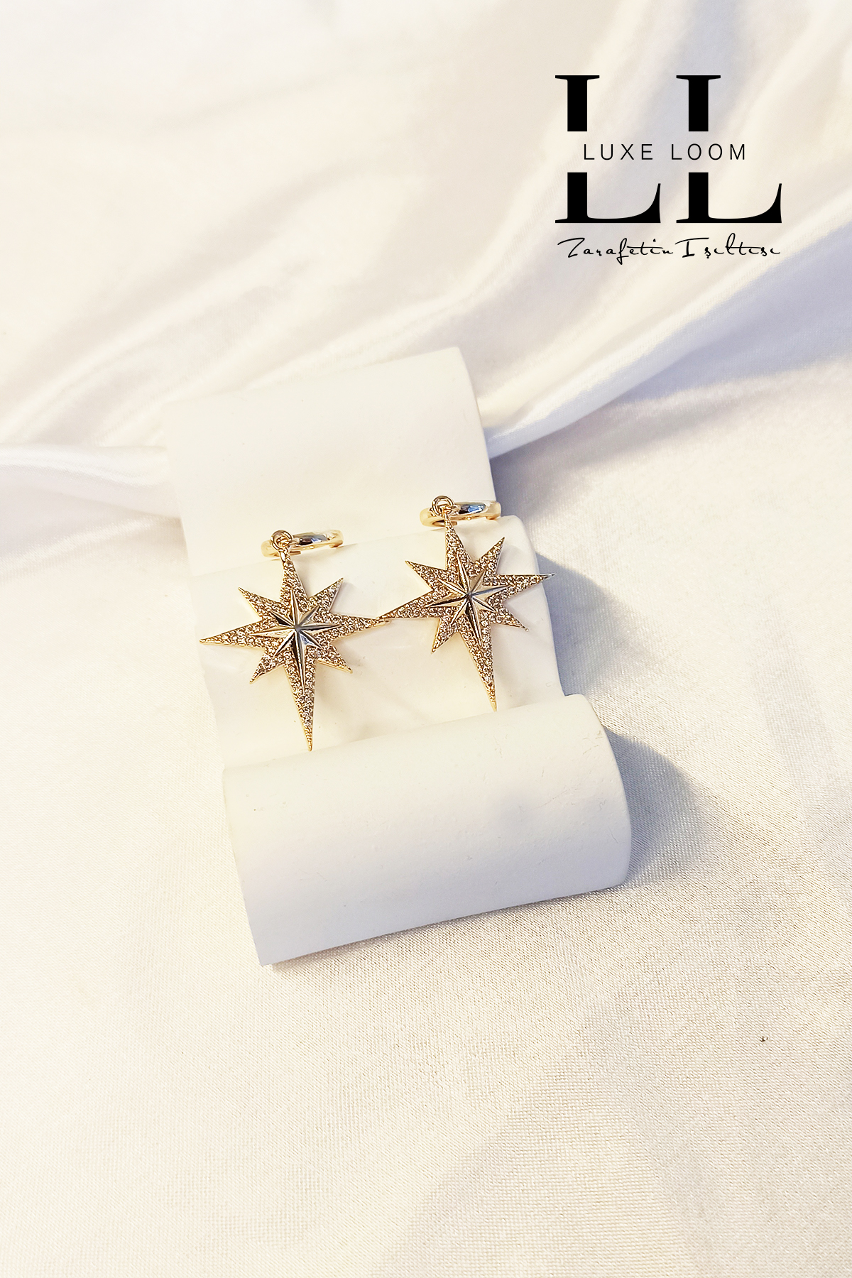 Kadın Gold Kuzey Yıldızlı Zirkon Taşlı Çağla Şikel Küpe 003