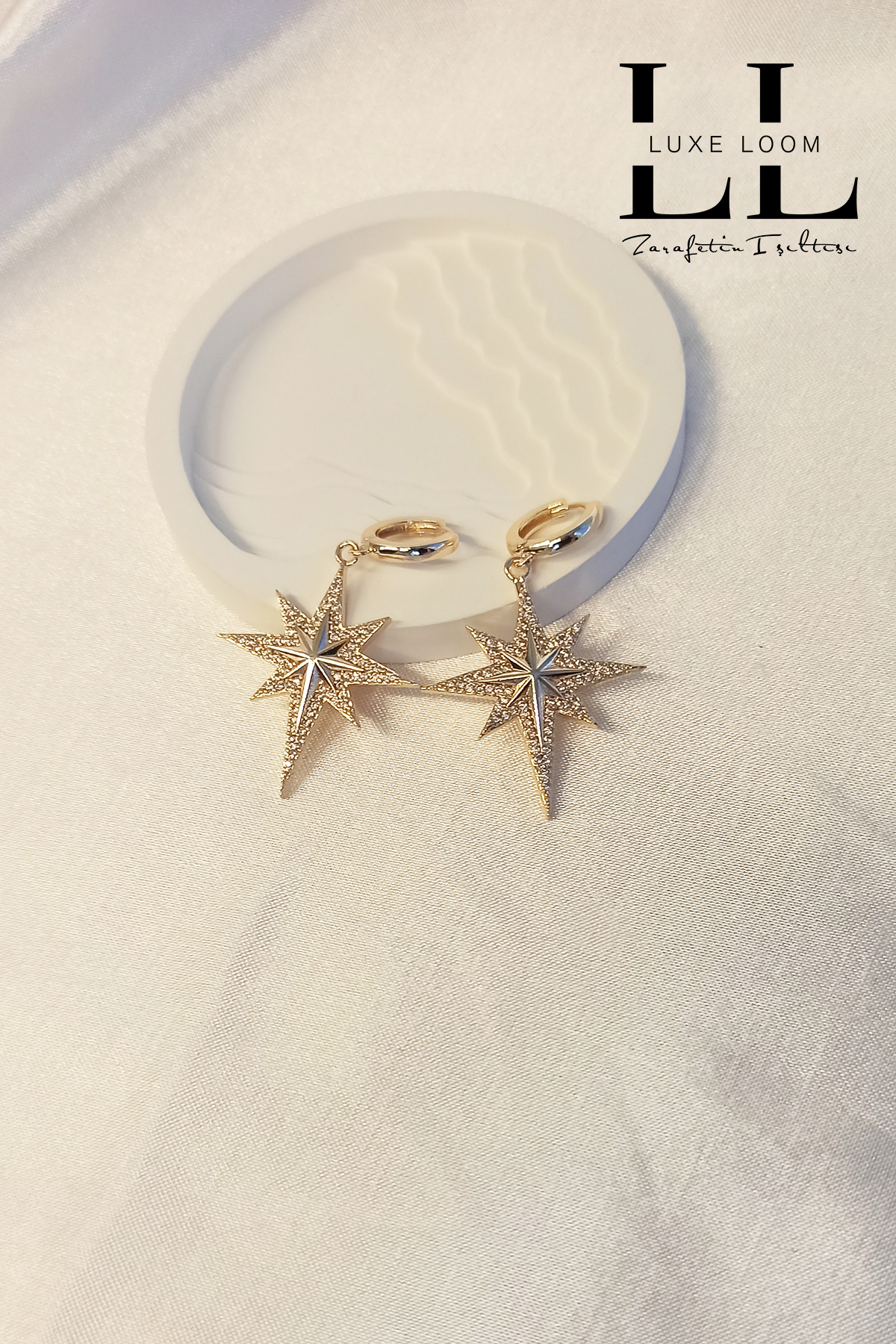 Kadın Gold Kuzey Yıldızlı Zirkon Taşlı Çağla Şikel Küpe 003