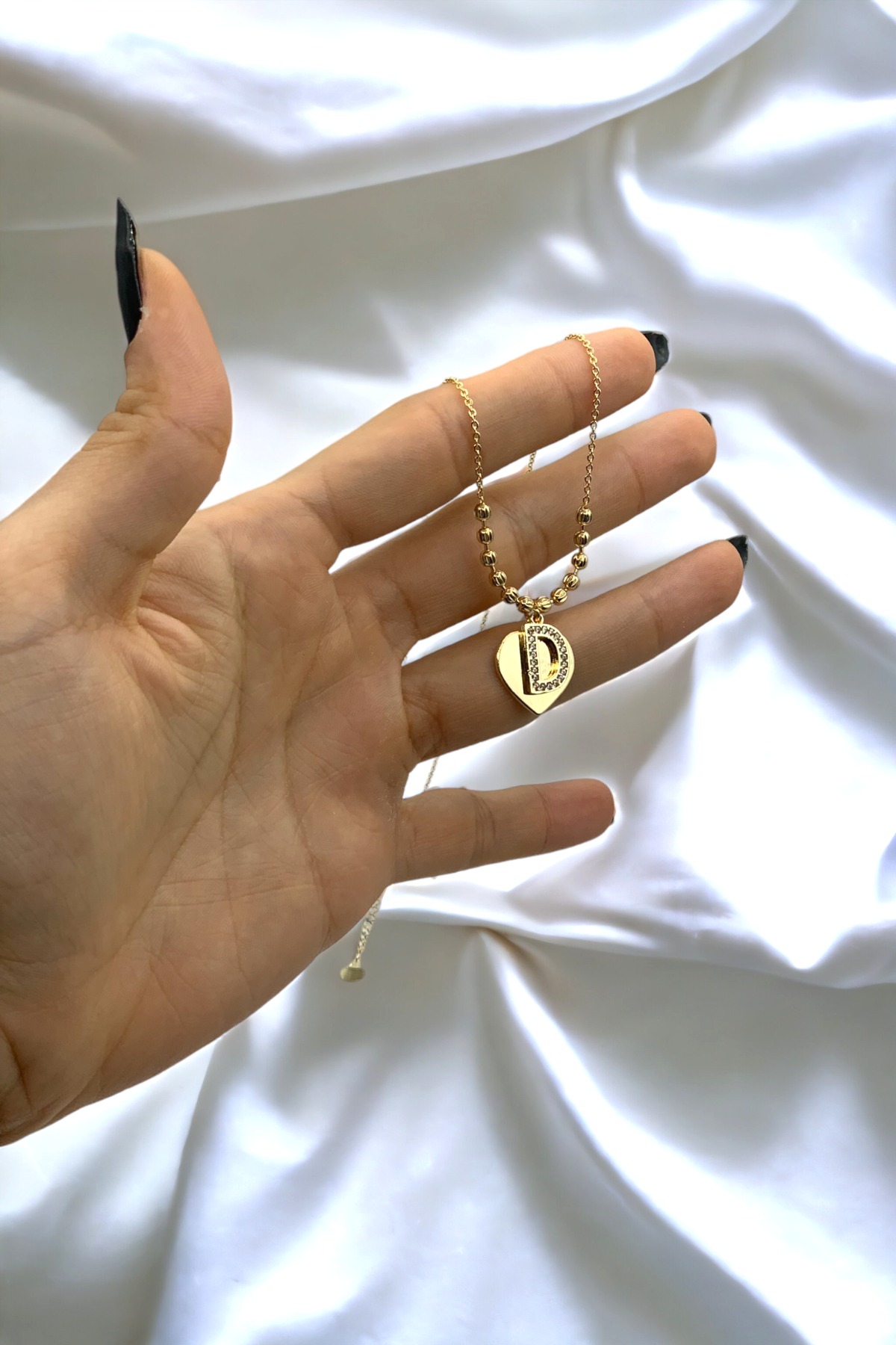 Kadın Gold Zirkon Taşlı Kalp Üstüne D Harfli Çift Katman Kolye 006