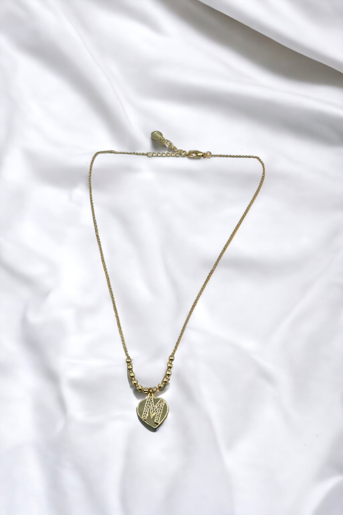 Kadın Gold Zirkon Taşlı Kalp Üstüne M Harfli Çift Katman Kolye 006