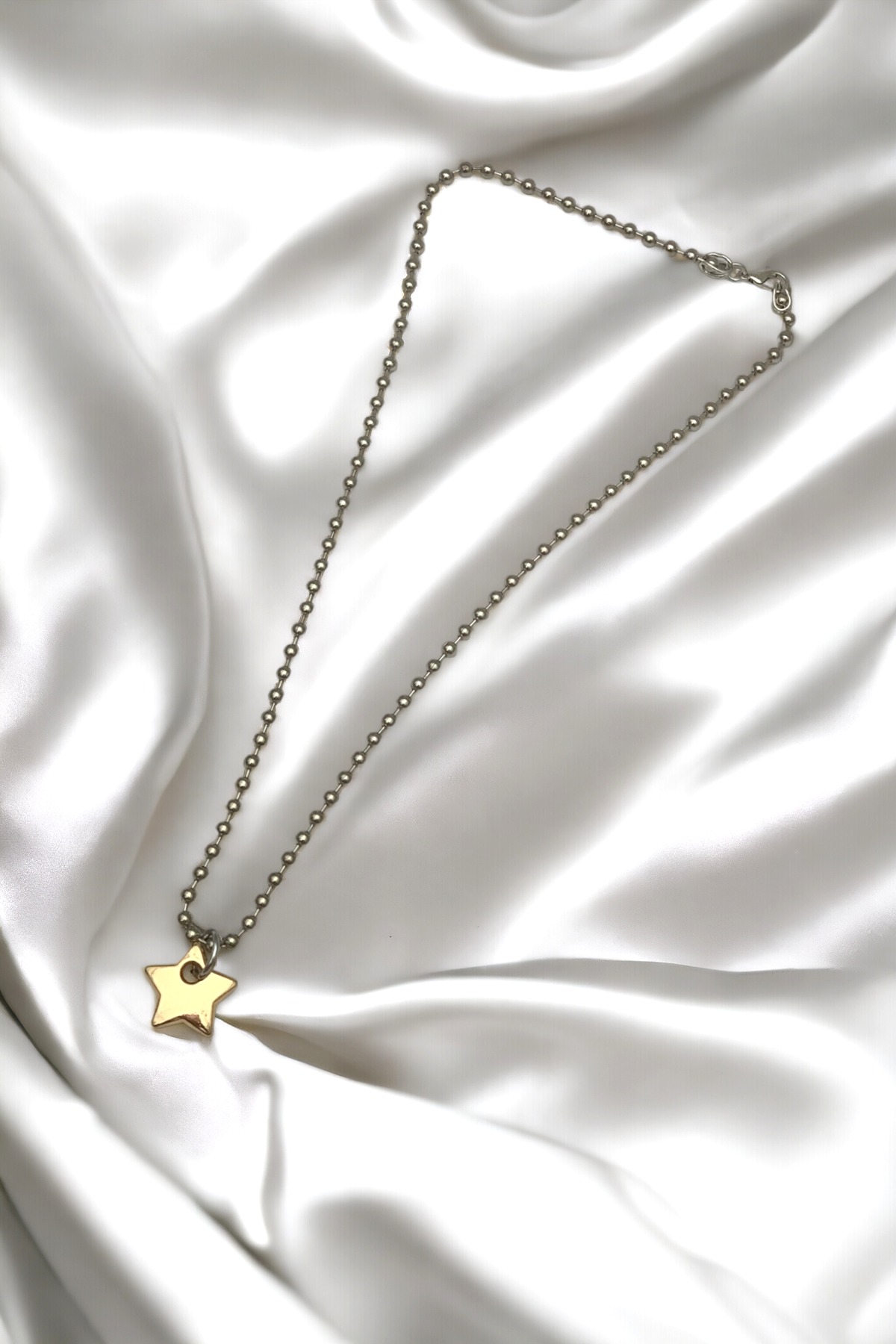 Kadın Gümüş Renk Zincir Gold Yıldız Figürlü Yeni Tasarım Kolye