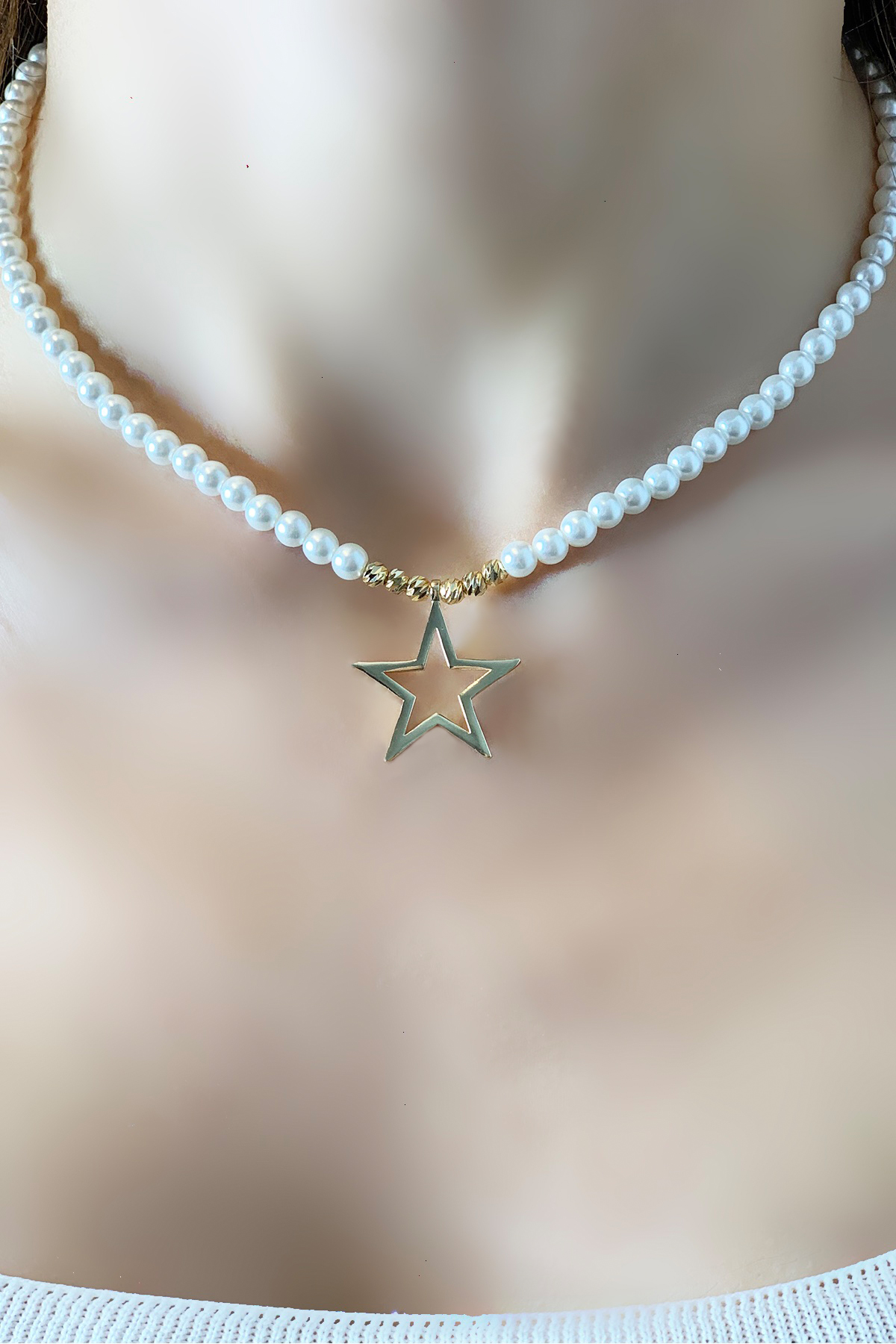 Kadın Inci Gold Çelik Yıldız Şık Kolye