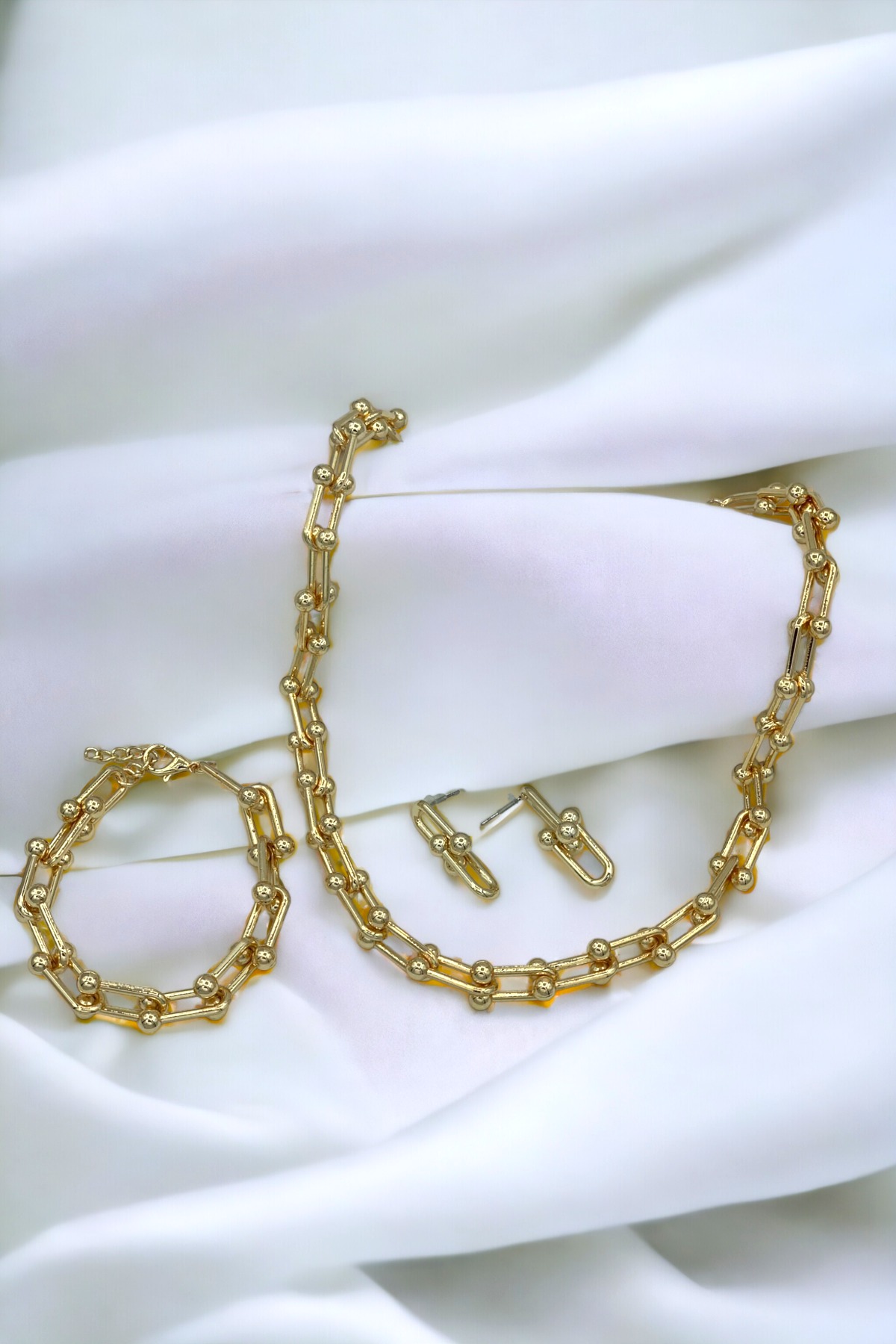 Kadın Tiffany & Co Model Gold Kolye Bileklik Küpe Seti