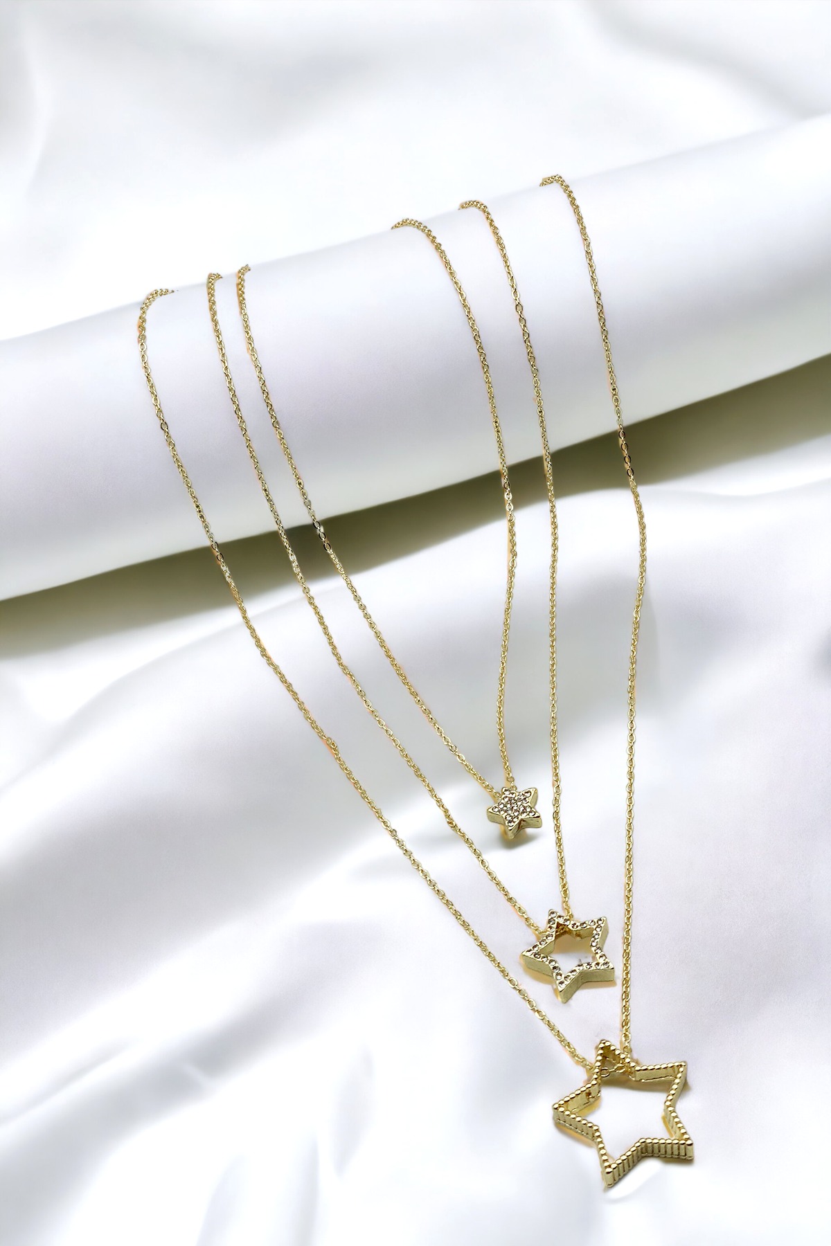 Kadın Üçlü Gold Yıldız Uzun Kolye 008