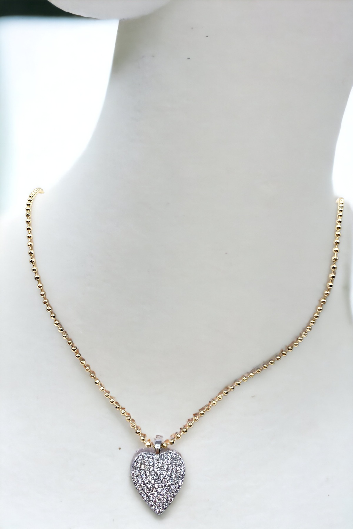 Kadın Zirkon Taşlı Gold Zincir Gümüş Renk Çelik Kalp Şık Kolye