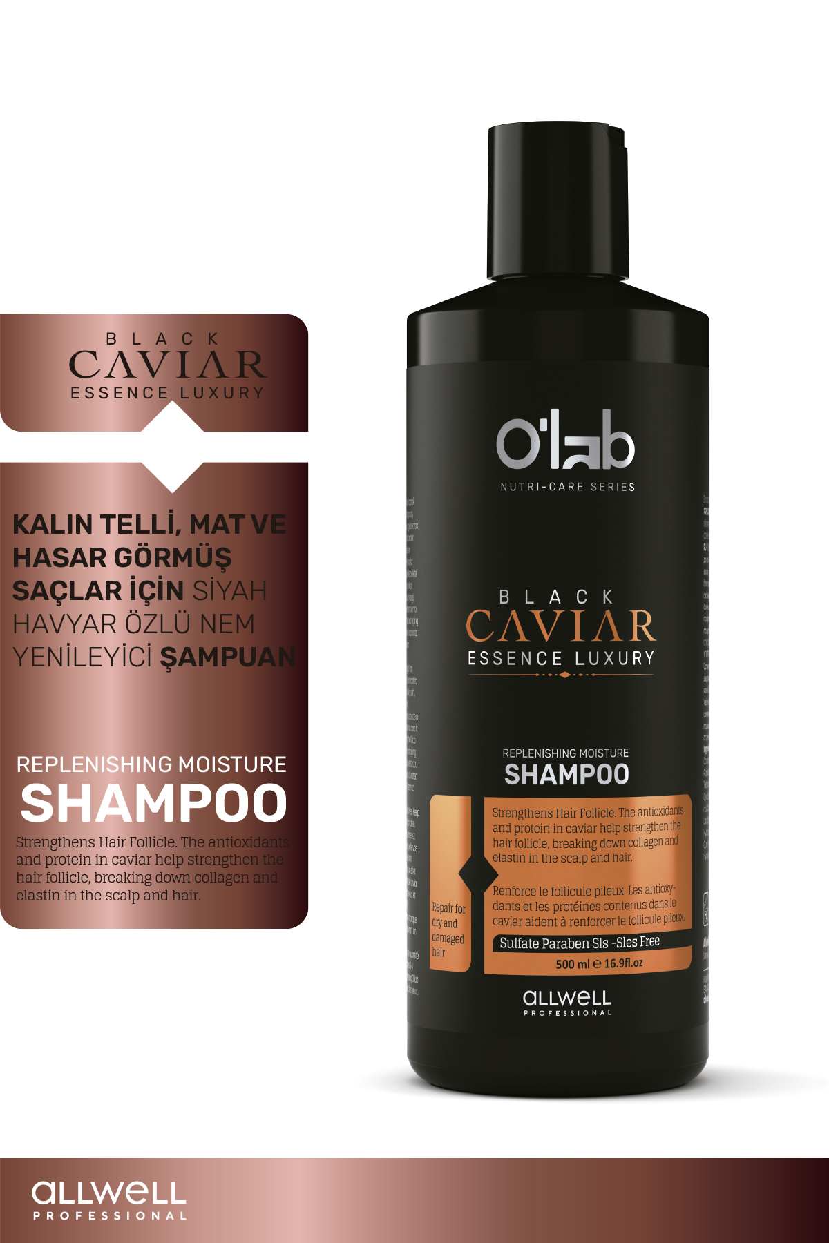 Kalın Telli, Mat ve Hasar Görmüş Saçlar için Siyah Havyar Özlü Yenileyici Şampuan