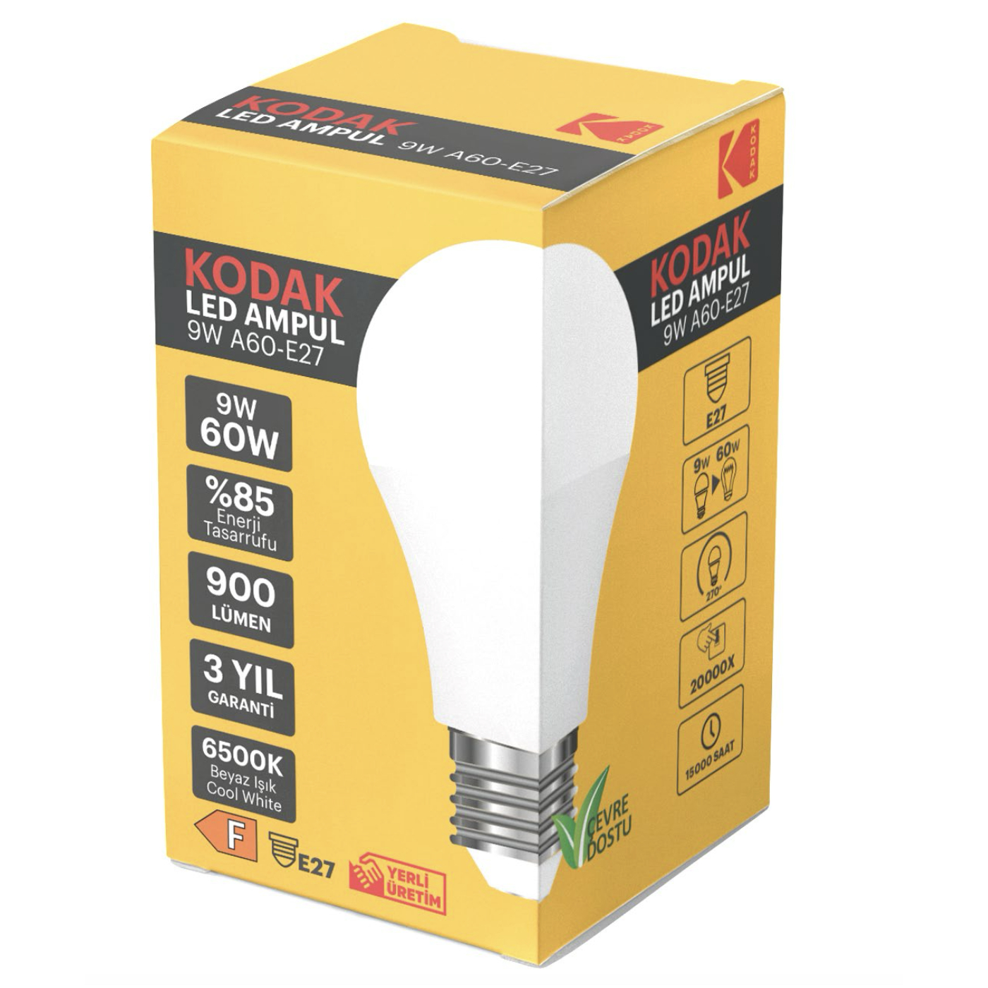 Kodak 9W A60-E27 900 Lümen Led Ampul Beyaz Işık