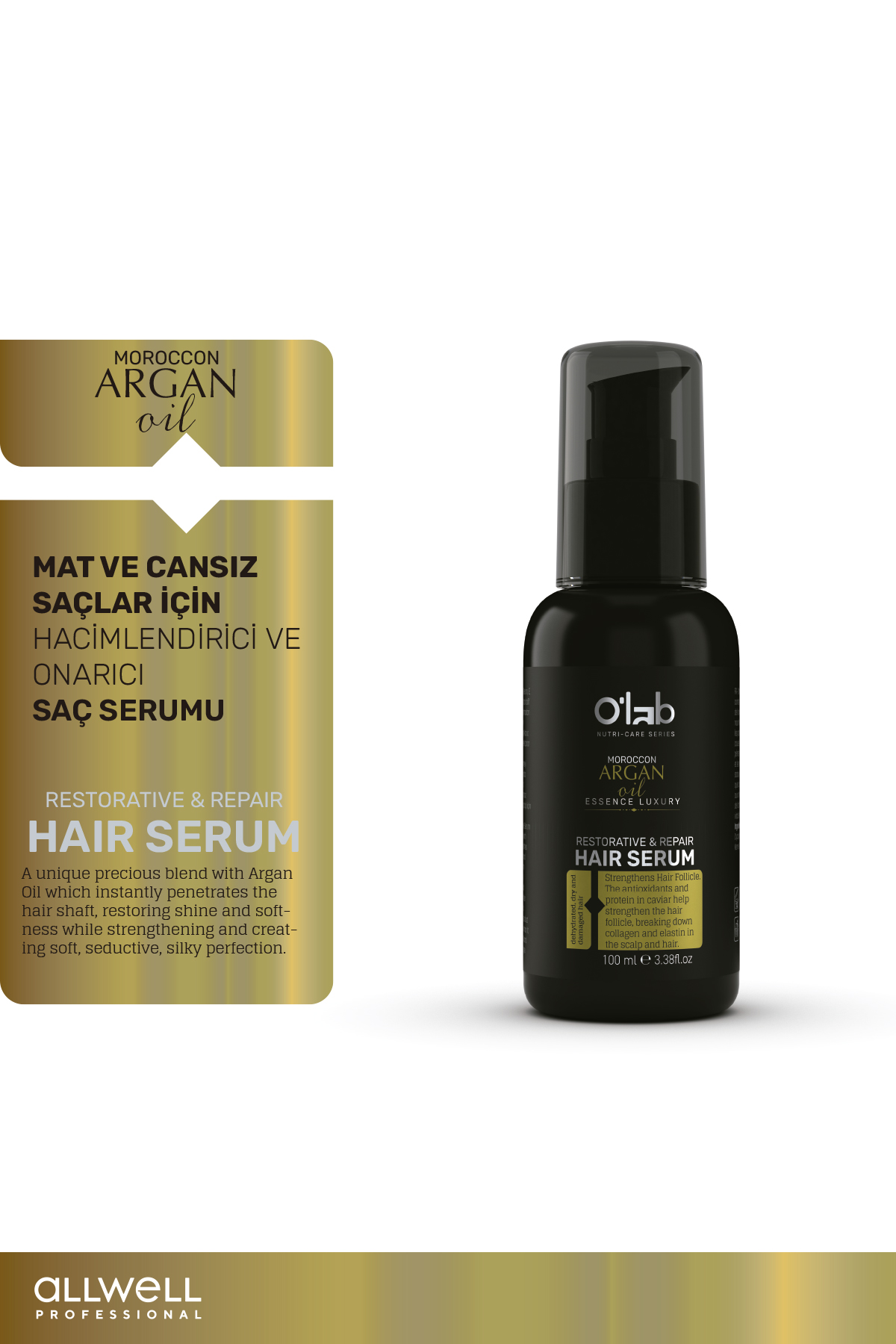 Mat ve Cansız Saçlar için, Hacimlendirici ve Onarıcı Argan Yağlı Onarıcı Serum
