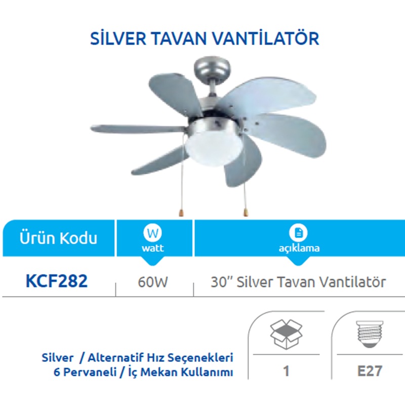 Vanti KCF282 60W Silver Metalik Desenli Aydınlatmalı Tavan Vantilatörü