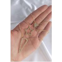 Kadın Gold Renk Yıldız Ve Üçgen Figürlü Üçlü Uzun Kolye 008