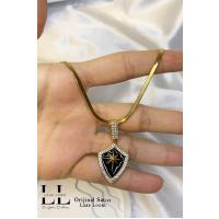 Kadın Gold Siyah Mineli İtalyan Ezme Küçük Kuzey Yıldızı Kolye 002