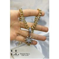 Kadın Gold Yıldız Üzerinde Zirkon Taşlı Yıldız Kolye 002