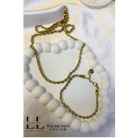 Kadın Gold Kararmayan Çelik Burgu Kolye Bileklik Set