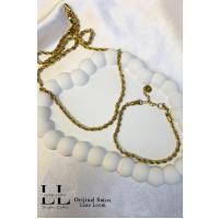 Kadın Gold Kararmayan Çelik Burgu Kolye Bileklik Set