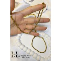 Kadın Gold Kararmayan Çelik Burgu Kolye Bileklik Set