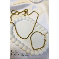 Kadın Gold Kararmayan Çelik Burgu Kolye Bileklik Set