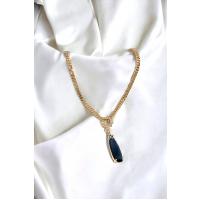 Kadın Gold Özel Kesim Gece Mavisi Su Damlası Kolye