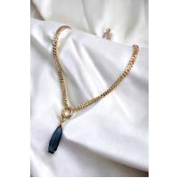 Kadın Gold Özel Kesim Gece Mavisi Su Damlası Kolye