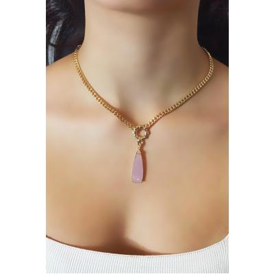 Kadın Gold Özel Kesim Pembe Su Damlası Kolye