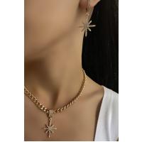 Kadın Gold Renk Kar Tanesi Zirkon Taşlı Çağla Şikel Kolye Küpe Seti 004