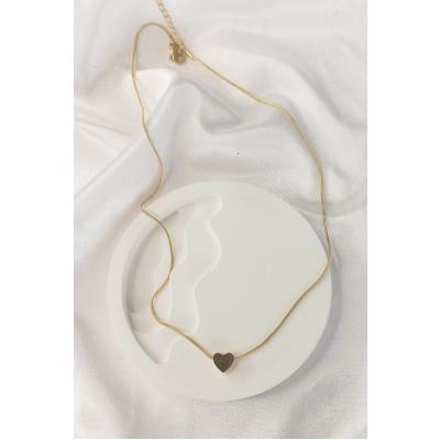 Kadın Gold Renk Minimal Kalın Kalpli Çelik Kolye