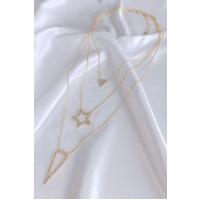 Kadın Gold Renk Yıldız Ve Üçgen Figürlü Üçlü Uzun Kolye 008