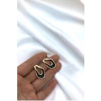 Kadın Gold Renkli Siyah Dalga Desenli Geometrik Şekilli Küçük Şık Küpe